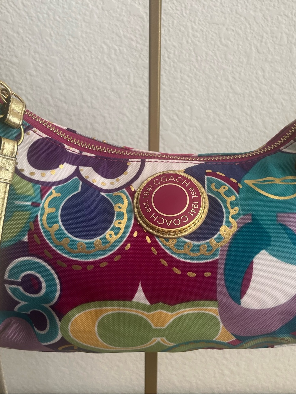 Rare Coach Poppy Pop C Graffiti shoulder bag multi-colored gold - Picture 2 of 11